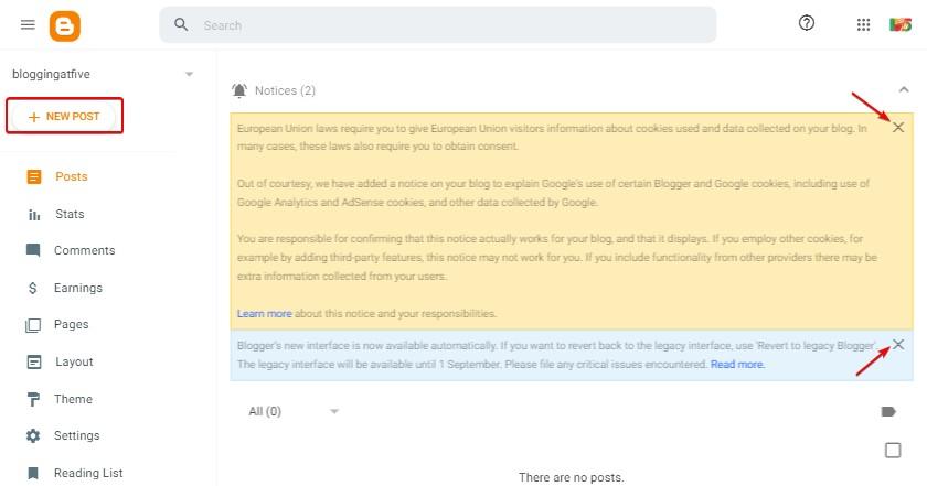 write a new post on blogger dashboard