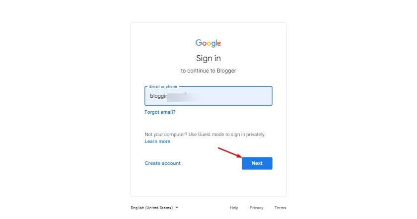 Sign in using your gmail account